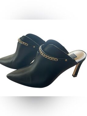 WHBM Like New Gold Chain Mule  Stiletto Heels Similar to Jimmy Choo Lexx Style